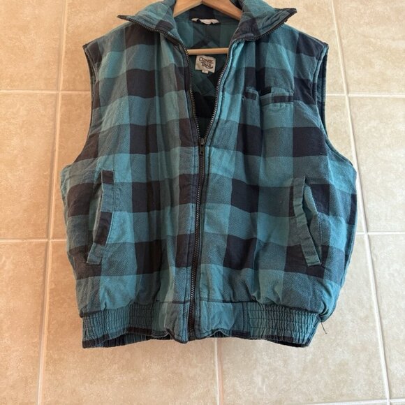 Vintage Y2k Ozark Trail Flannel Plaid Insulated Zip Vest Jacket Outdoor Large - Picture 5 of 10